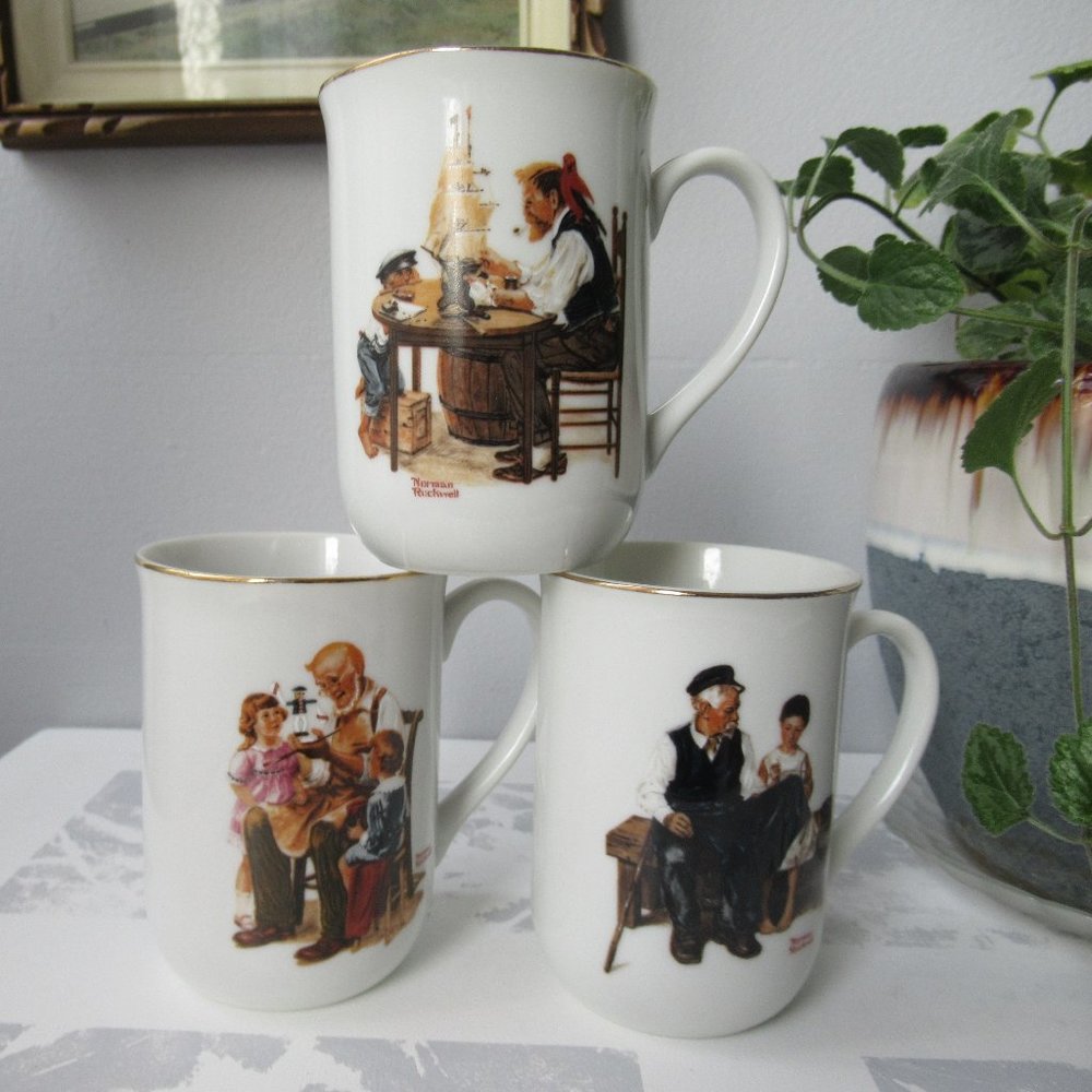 3 Porcelain Mugs Norman Rockwell Collection by Giftcraft, Canada Toronto